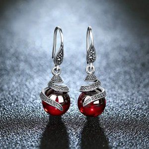 Vintage Design Natural Red Garnet Earrings
